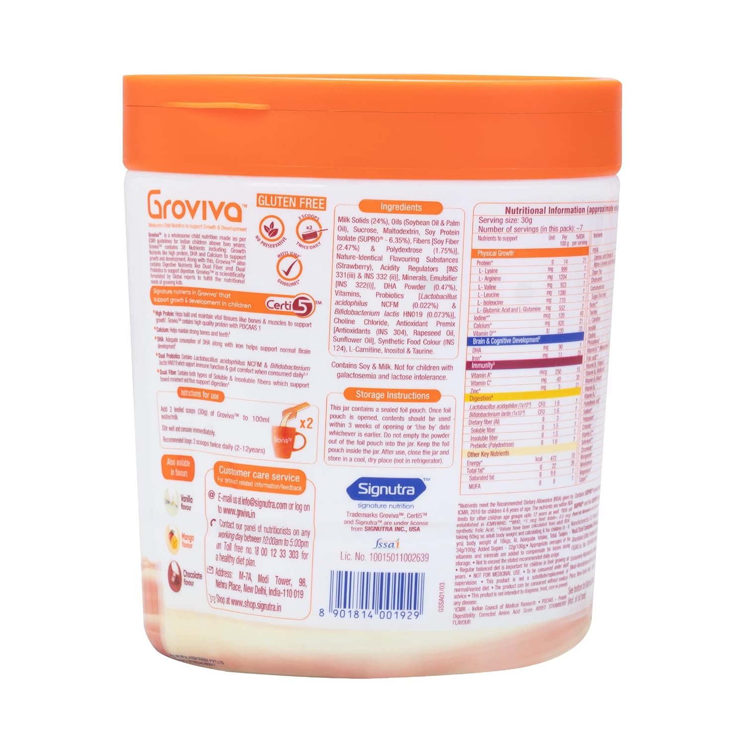 Groviva Milk Protein Powder for Kids 2 - 6 years Strawberry Flavored - 200 gms