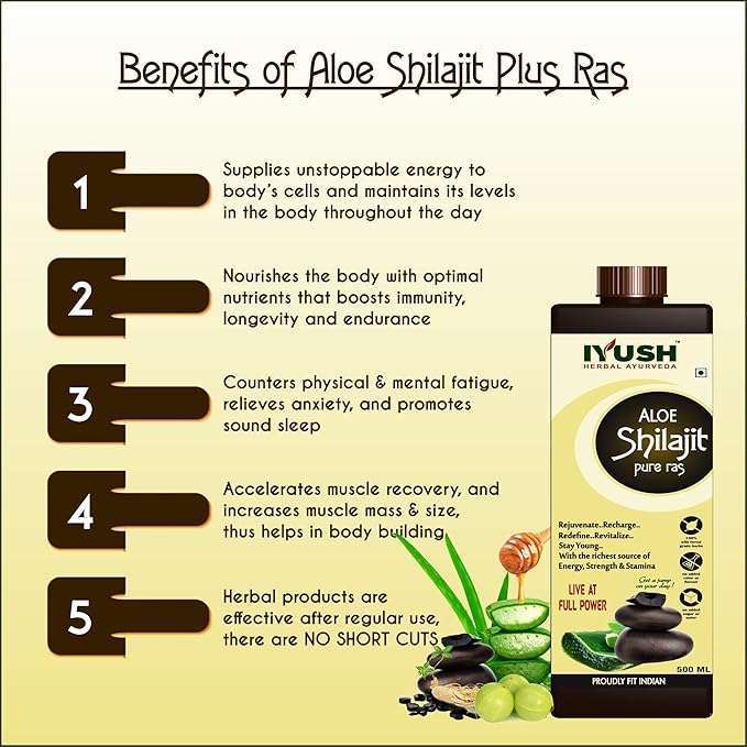 Iyush Herbal Ayurveda Premium Aloe Shilajit Ras Mineral Rich Drink of Power Each - 500 ml (Pack of 2)