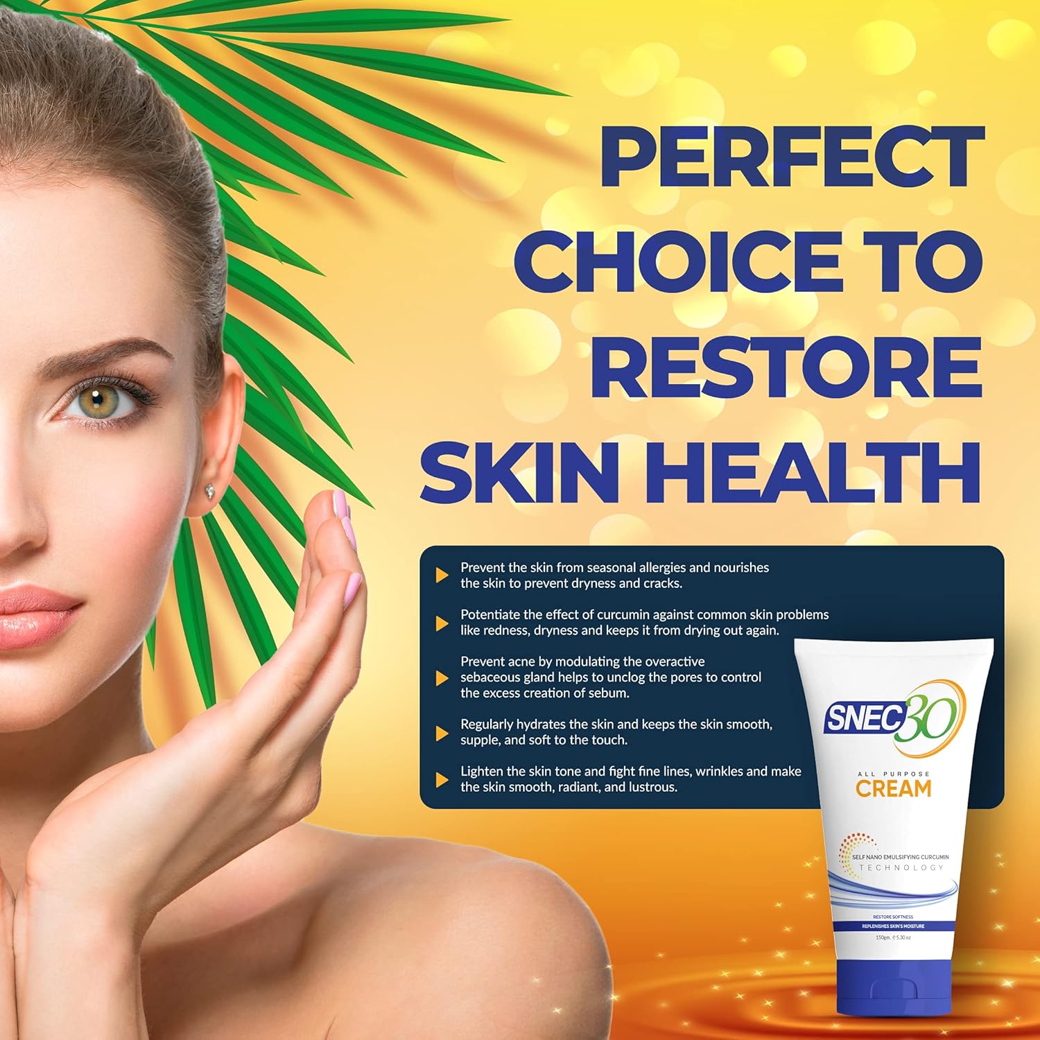 Snec30 Curcumin All Purpose Cream 150 Gms | Relieves Skin Rashes | Sun Burn | Infection | Redness and Itchiness