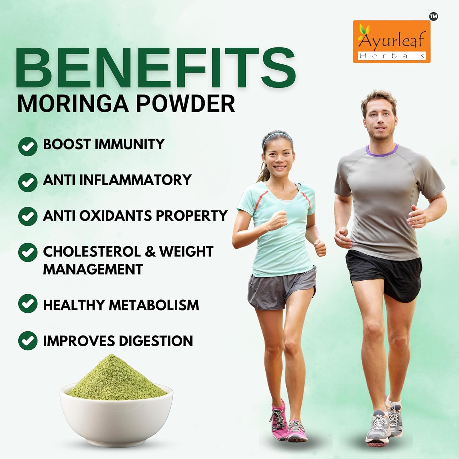 Ayurleaf Herbals Moringa Powder for Digestion, Energy, Immunity, Weight Loss - 200 Gms