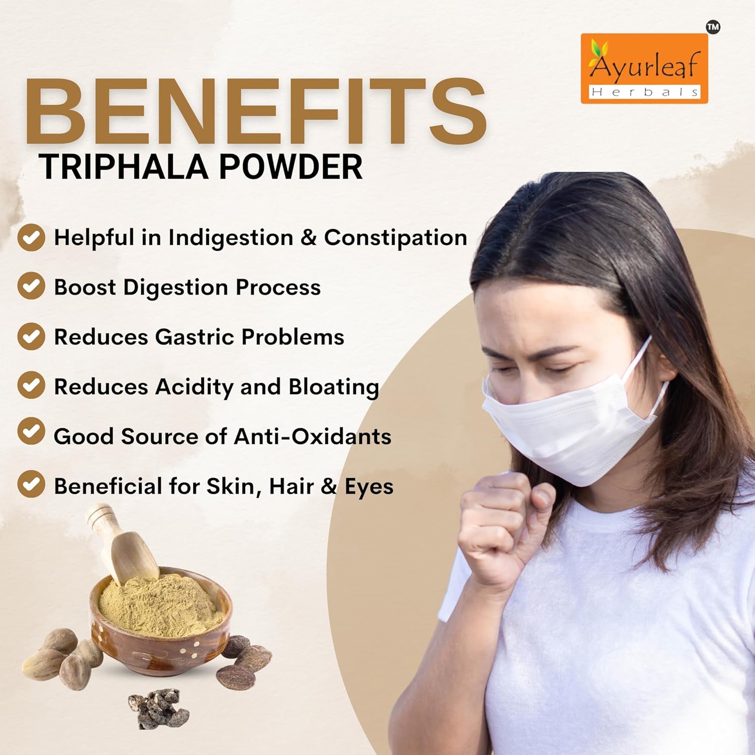 Ayurleaf Herbals Triphala Powder | Supports Healthy Digestion & Improves Bowel Wellness - 200 Gms