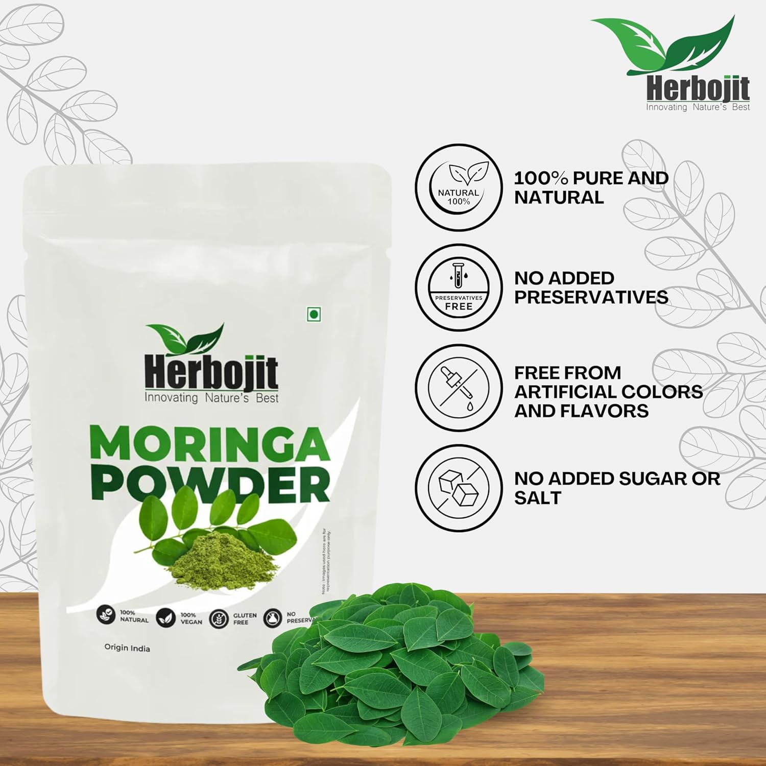 Herbojit Moringa Powder 250 Gms | 100% Natural & Vegan, Gluten-free | Superfood for Energy & Immunity