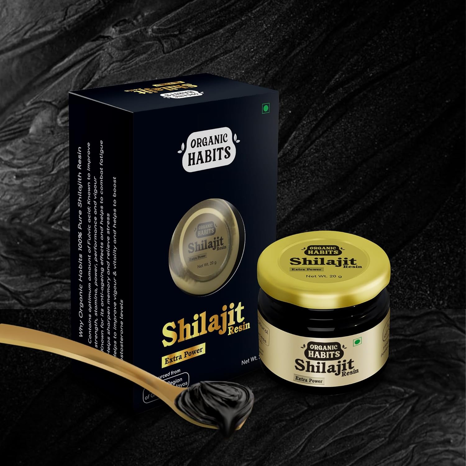 Organic Habits 100% Pure Himalayan Shilajit/ Shilajeet Resin Extra Power - 20 Gms