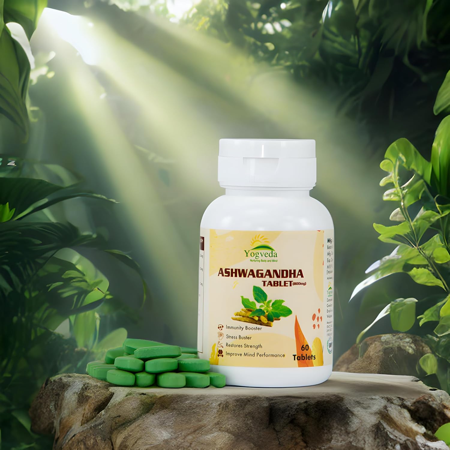 Yogveda Ashwagandha General Wellness Tablets | Stress Relief | Rejuvenates Mind & Body 60 Tablet