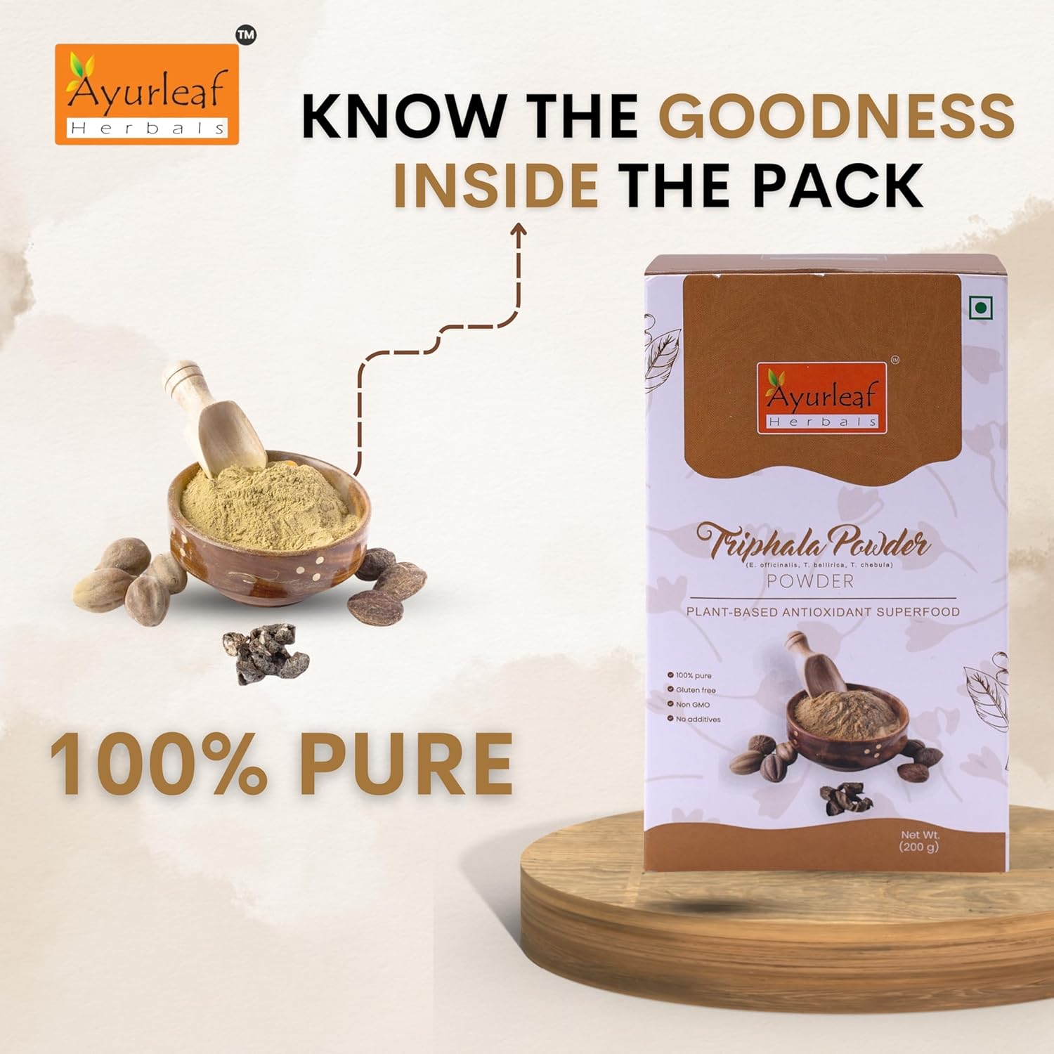 Ayurleaf Herbals Triphala Powder | Supports Healthy Digestion & Improves Bowel Wellness - 200 Gms