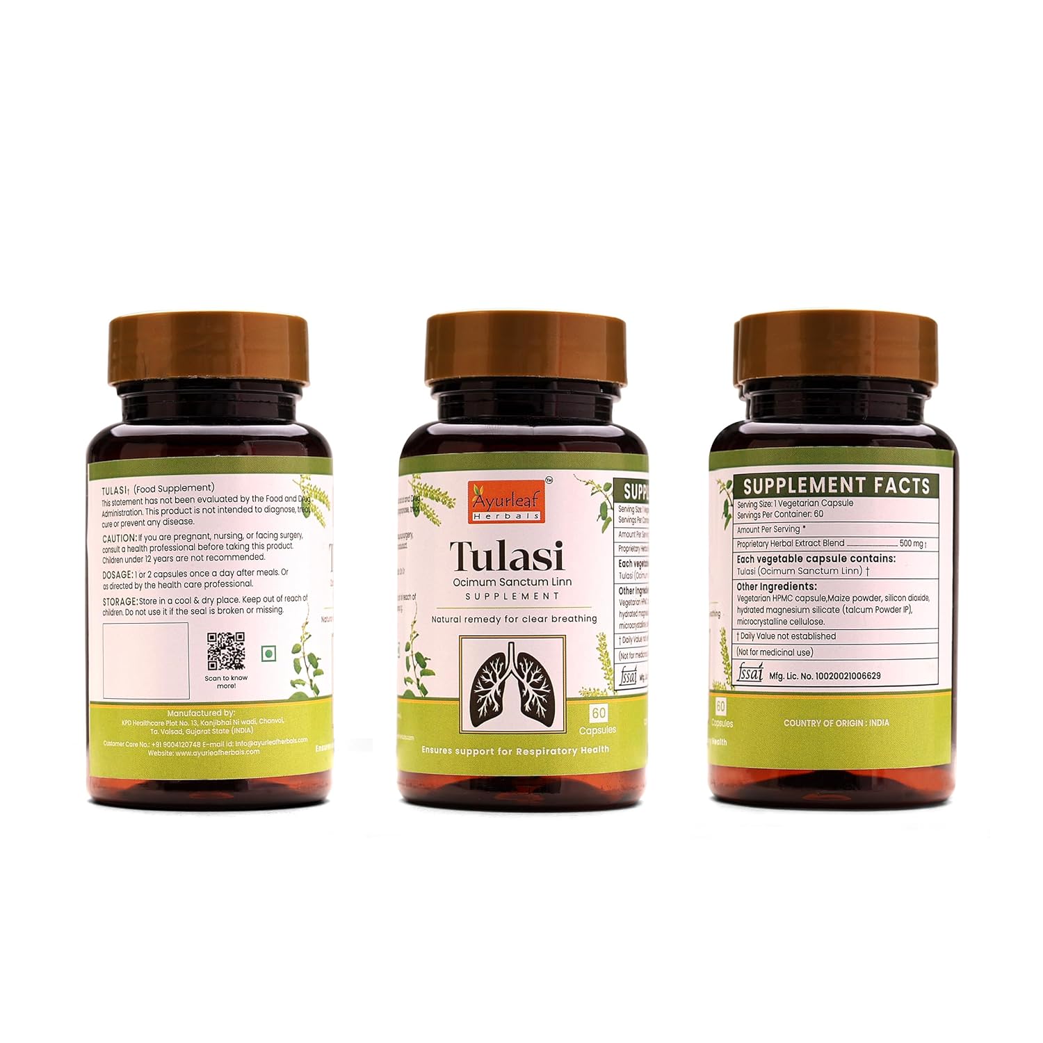 Ayurleaf Herbals Essential Tulsi Capsules - 60 Caps | Pack of 2