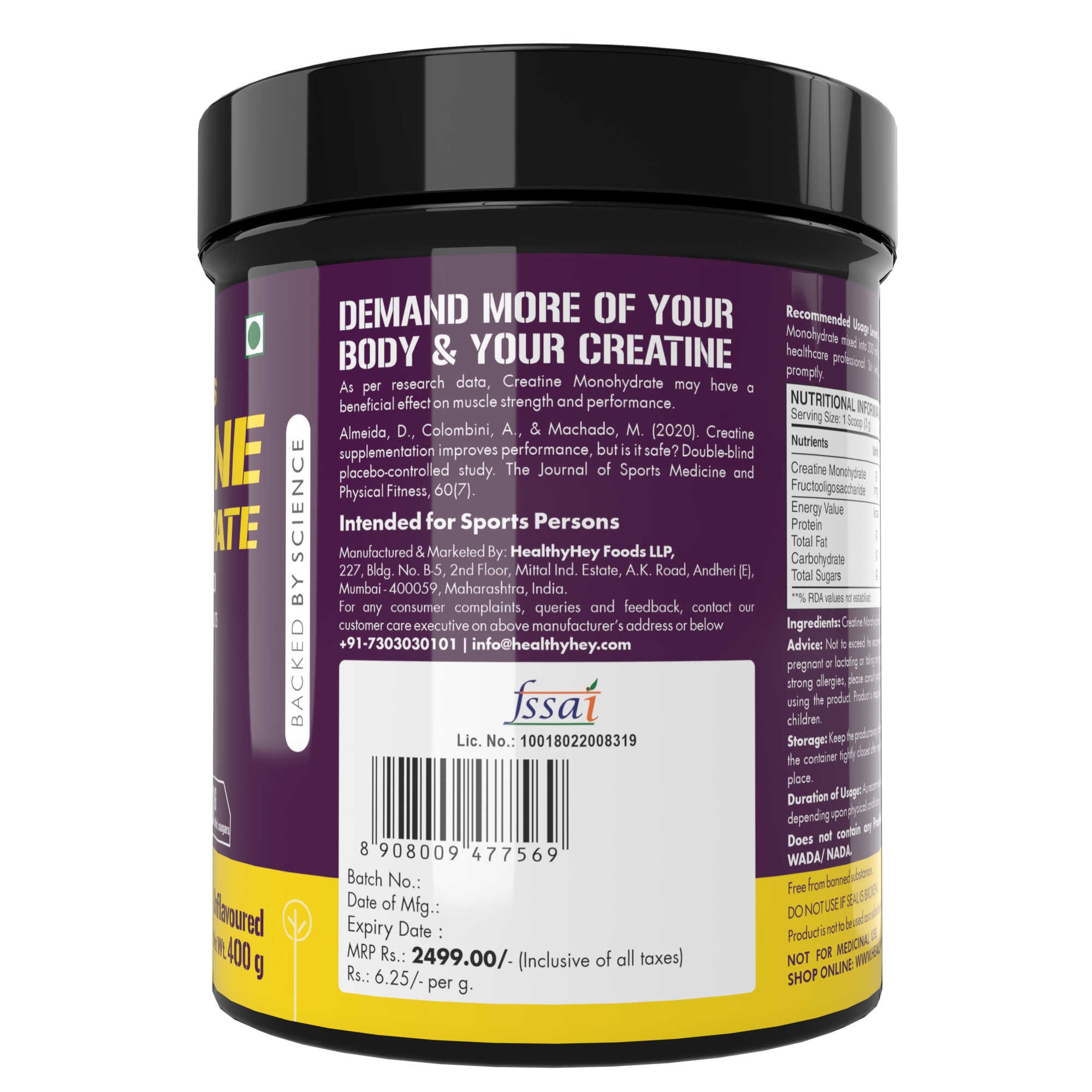HealthyHey Creatine Monohydrate Powder - Organic Wellnesses