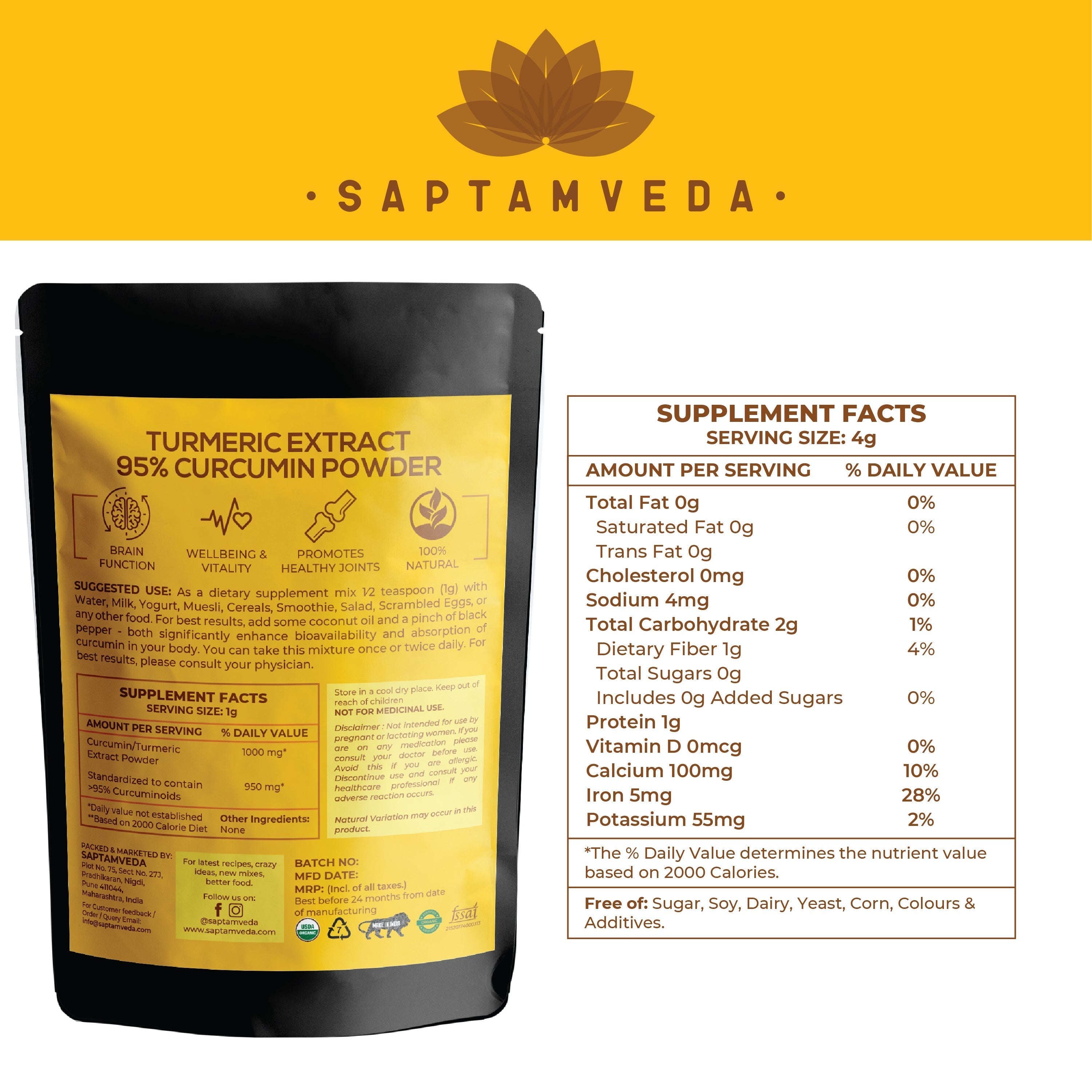 Saptamveda Organic Moringa Powder & Organic Curcumin Herbal Powder Com ...