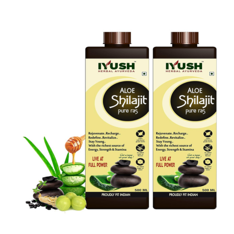 Iyush Herbal Ayurveda Premium Aloe Shilajit Ras Mineral Rich Drink of Power Each - 500 ml (Pack of 2)