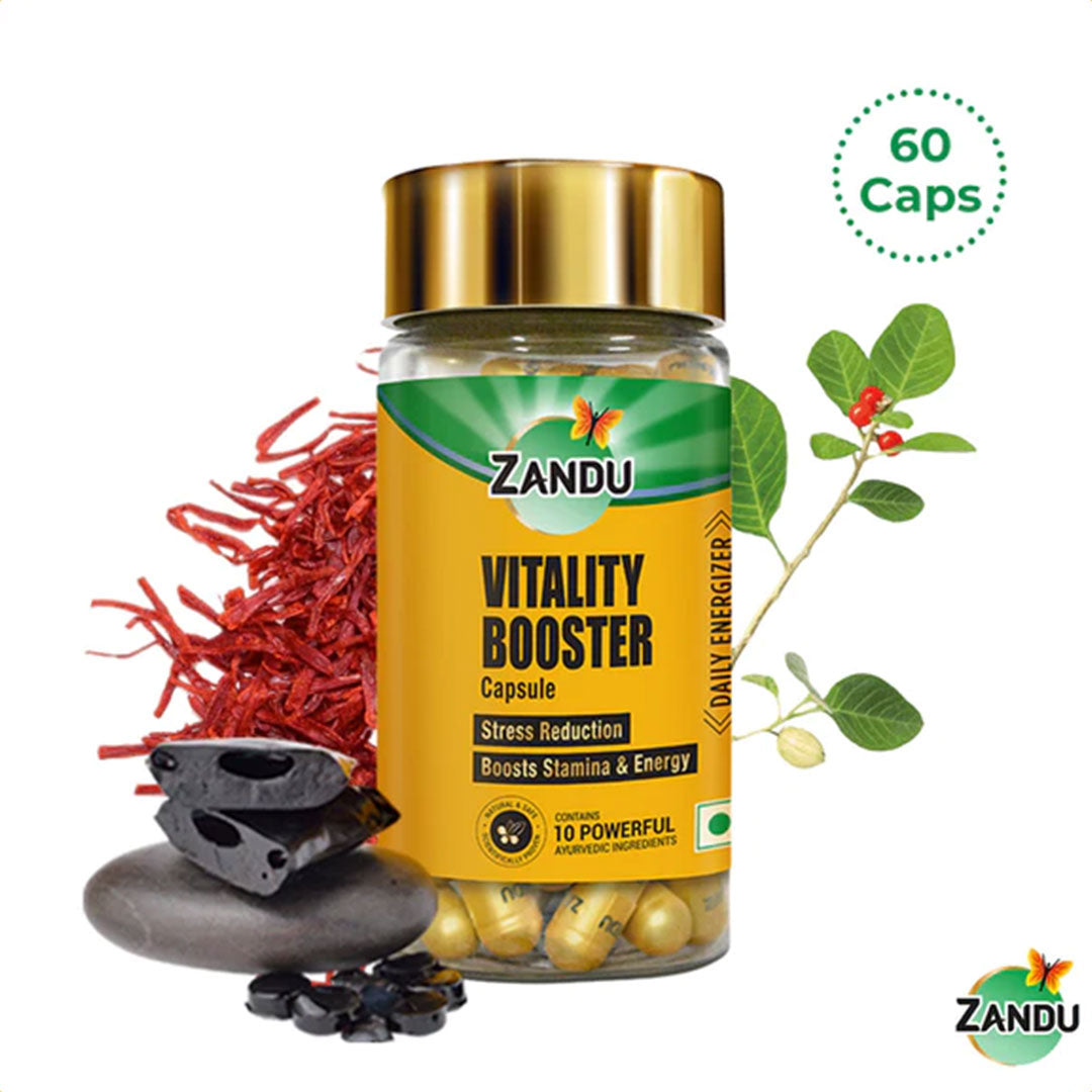 Zandu Vitality Booster Capsules for Vigor, Vitality & Stress Relief - 60 Capss