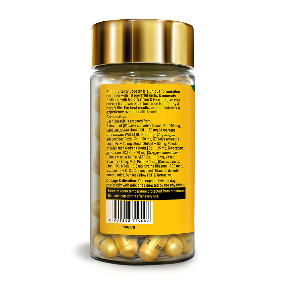 Zandu Vitality Booster Capsules for Vigor, Vitality & Stress Relief - 60 Capss