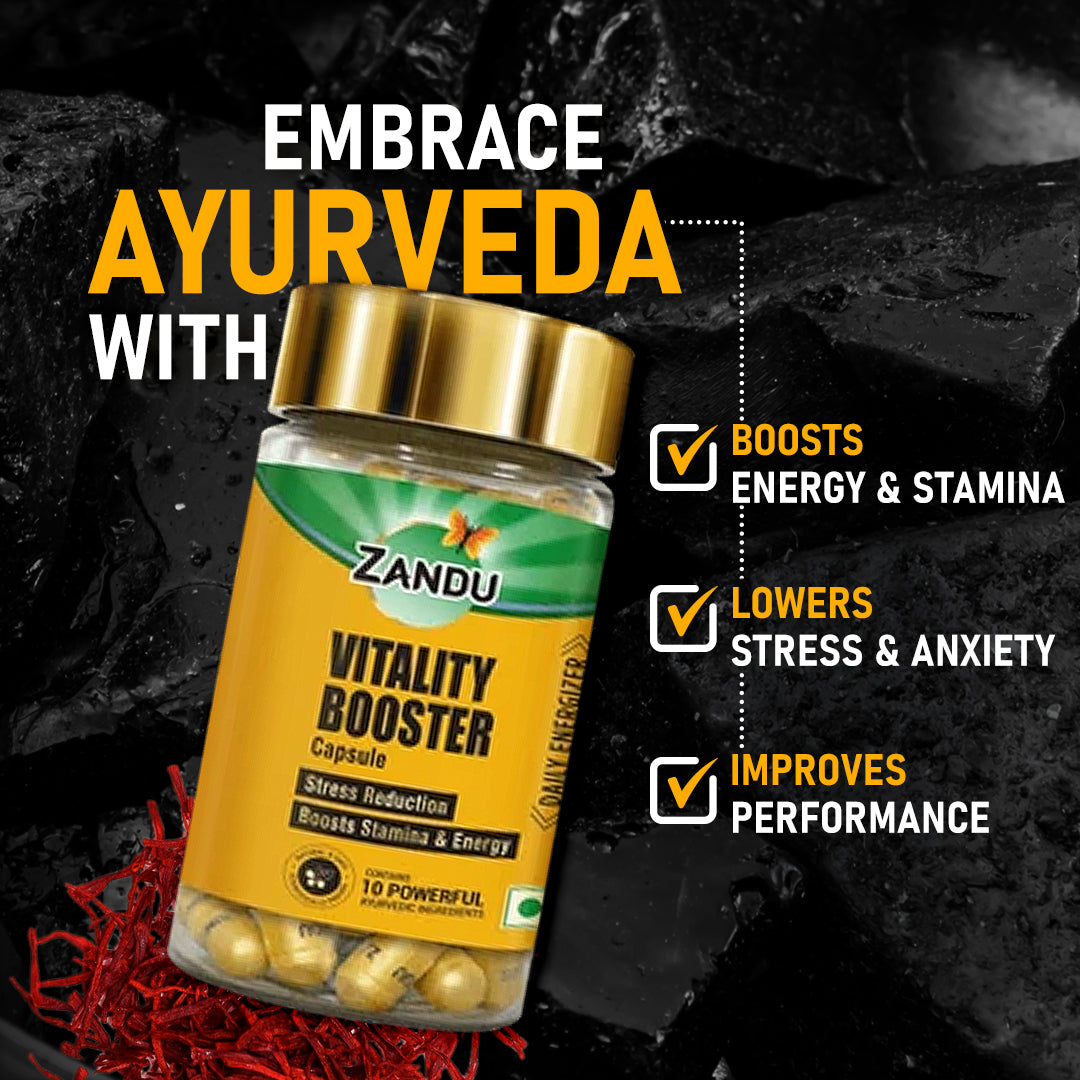 Zandu Vitality Booster Capsules for Vigor, Vitality & Stress Relief - 60 Capss