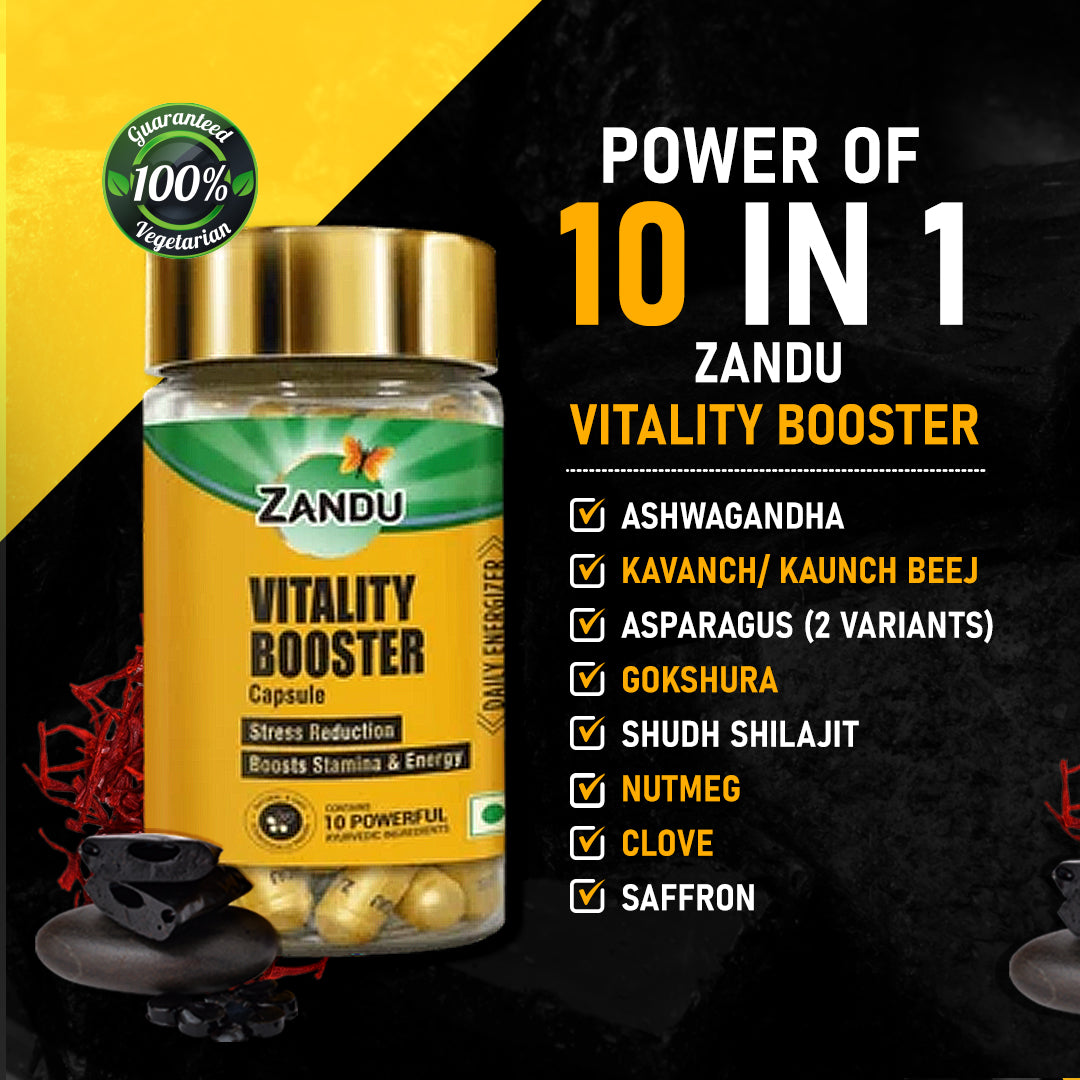 Zandu Vitality Booster Capsules for Vigor, Vitality & Stress Relief - 60 Capss