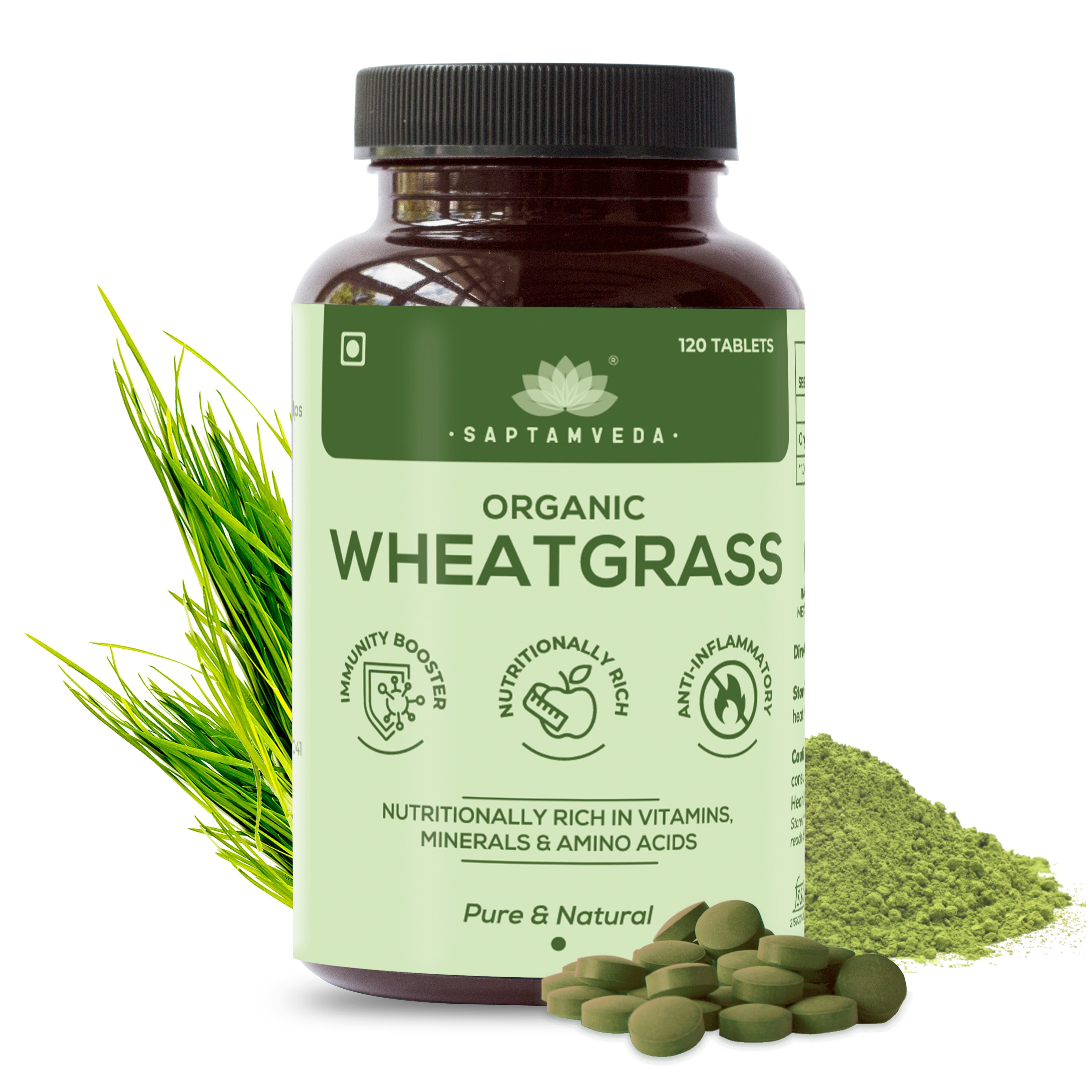 Saptamveda Organic Wheatgrass Tablets - 120 tabs - Organic Wellnesses